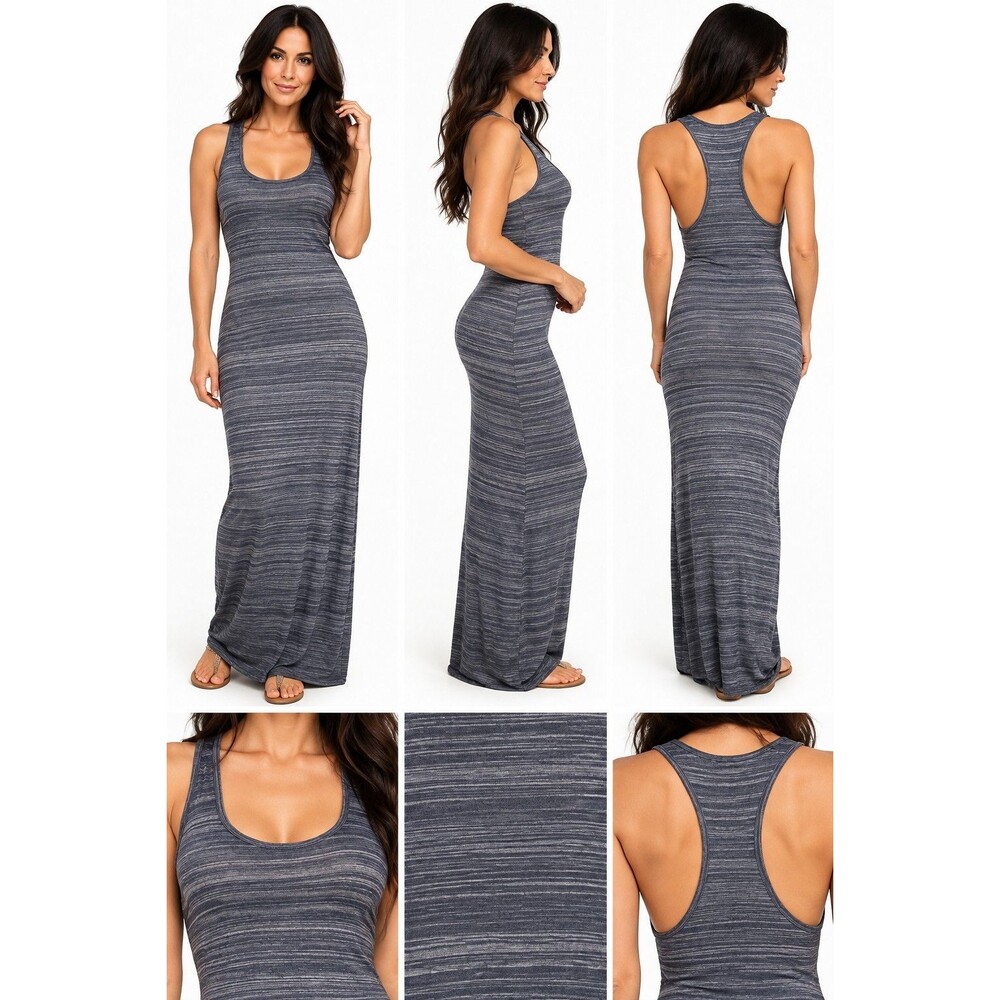 Vince Women's XXS Heather Gray Striped Bodycon Racerback Stretch Maxi Dress